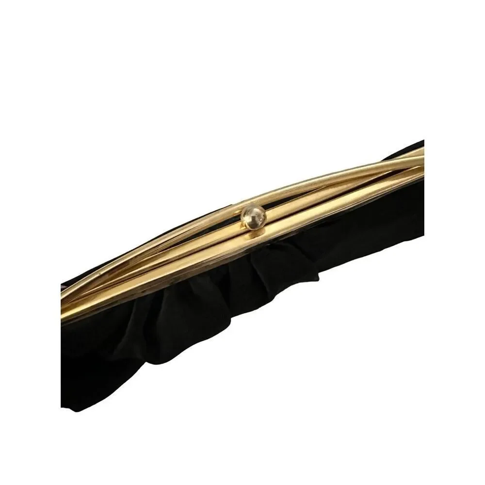Vintage 1960s Black Clutch Purse with Gold Clasp